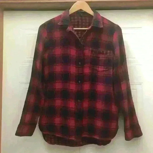 Madewell Plaid Shirt Button Up Long Sleeve Red Black Size Small - Picture 9 of 10